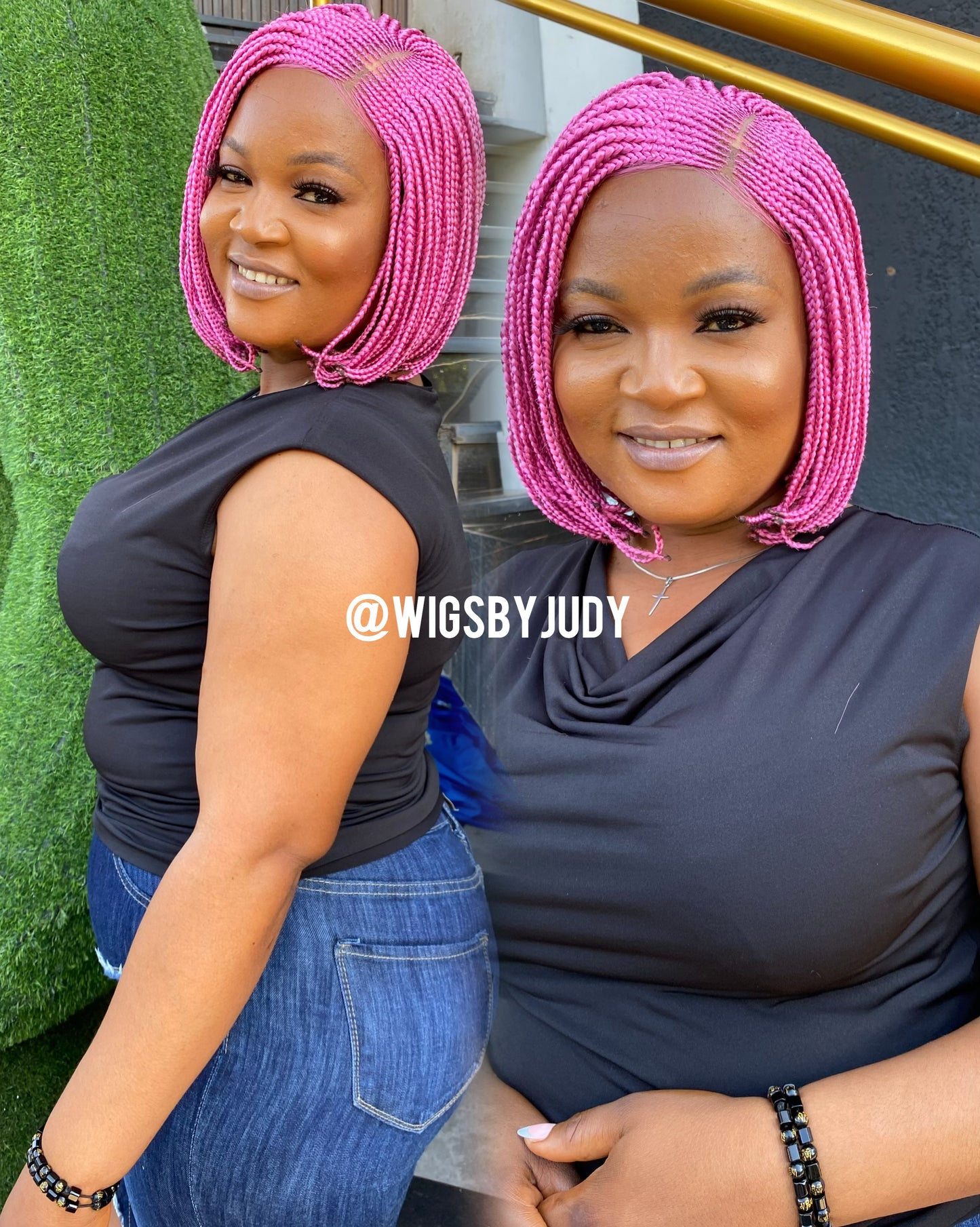 Pink Bob wig, Closure wig Nano twist