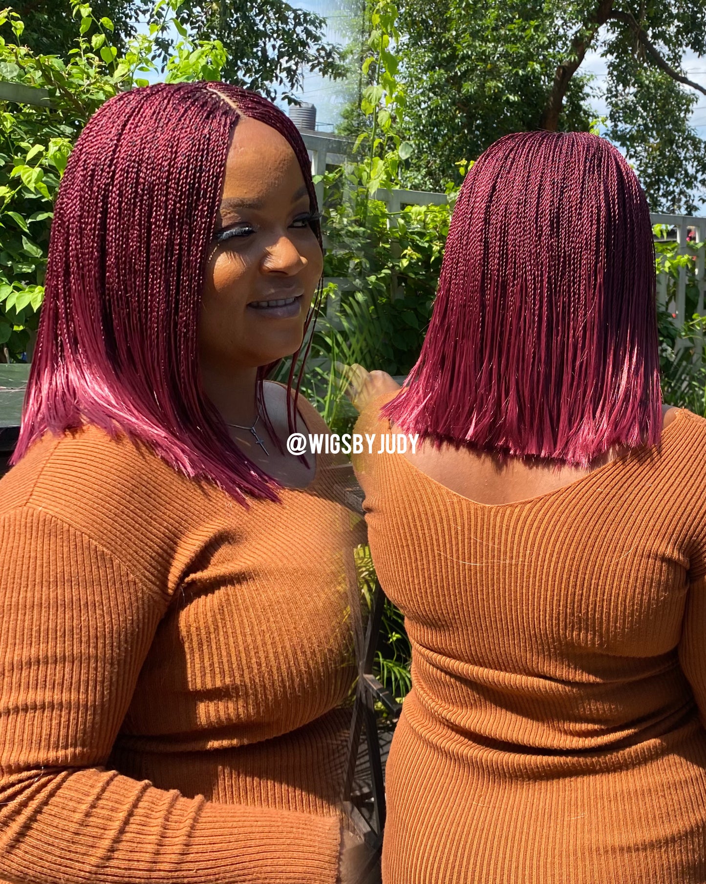 Burgundy Sleek Bob wig, Closure wig Nano twist