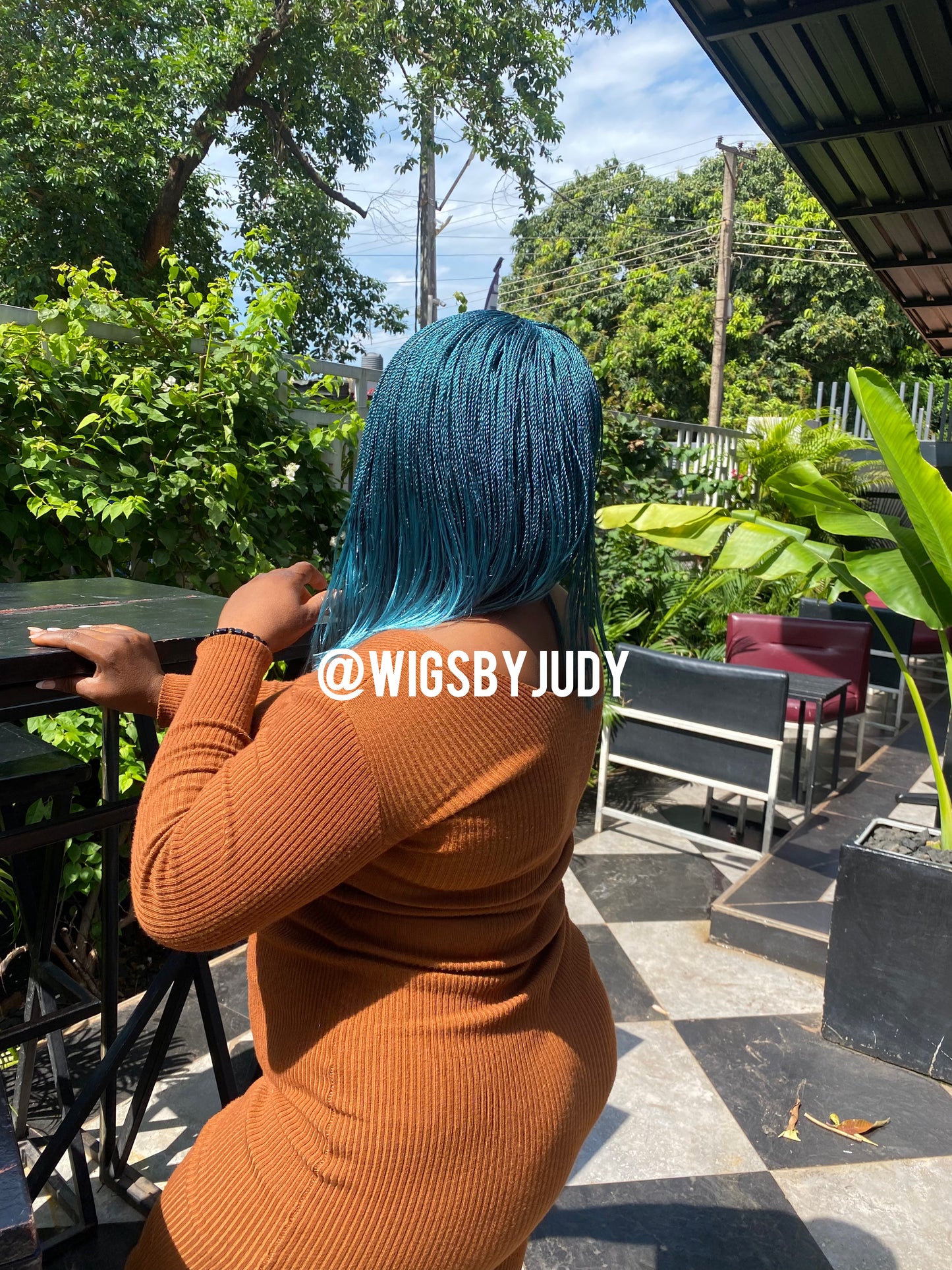 Teal colour Sleek Bob wig, Closure wig Nano twist