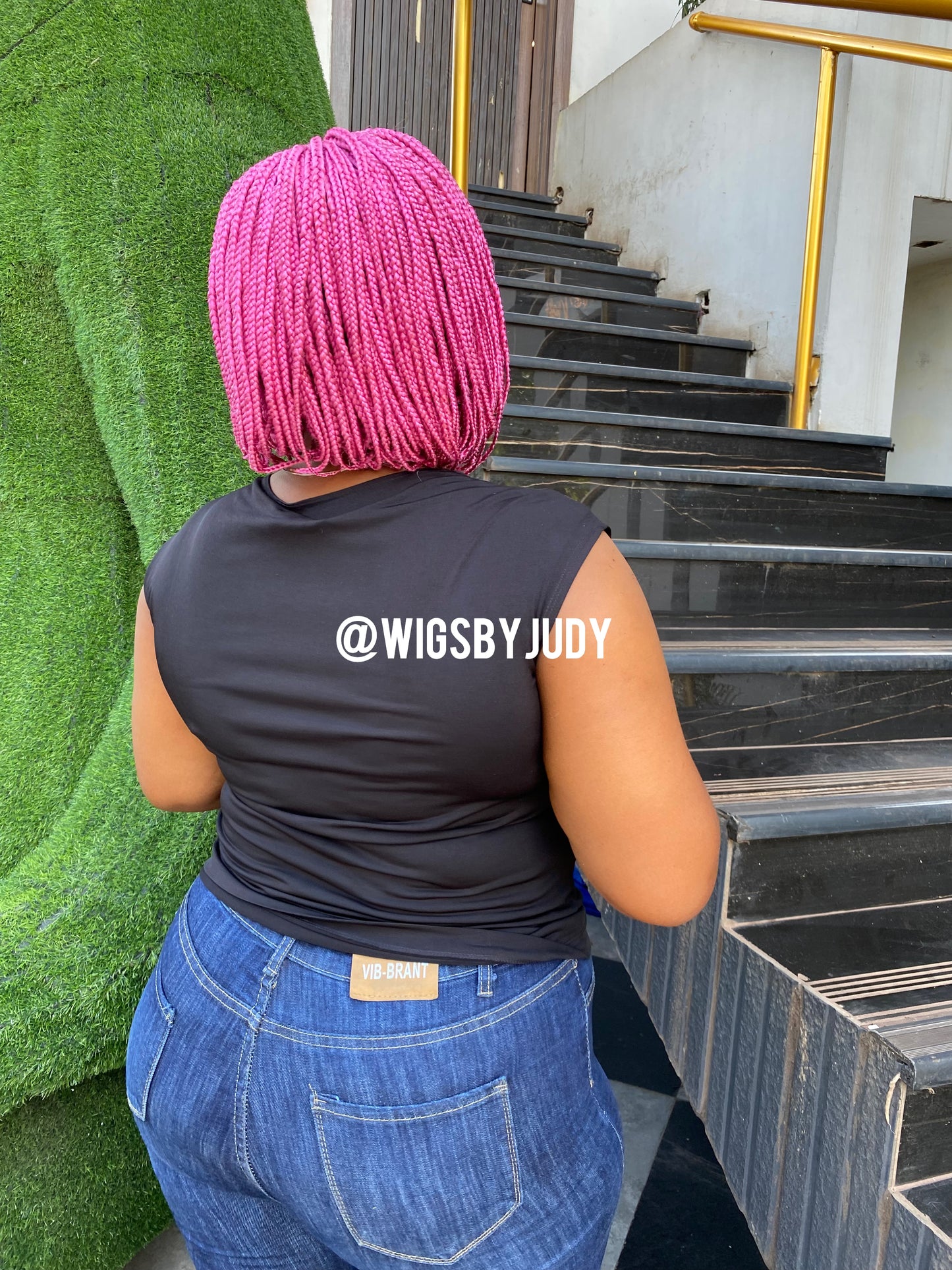 Pink Bob wig, Closure wig Nano twist