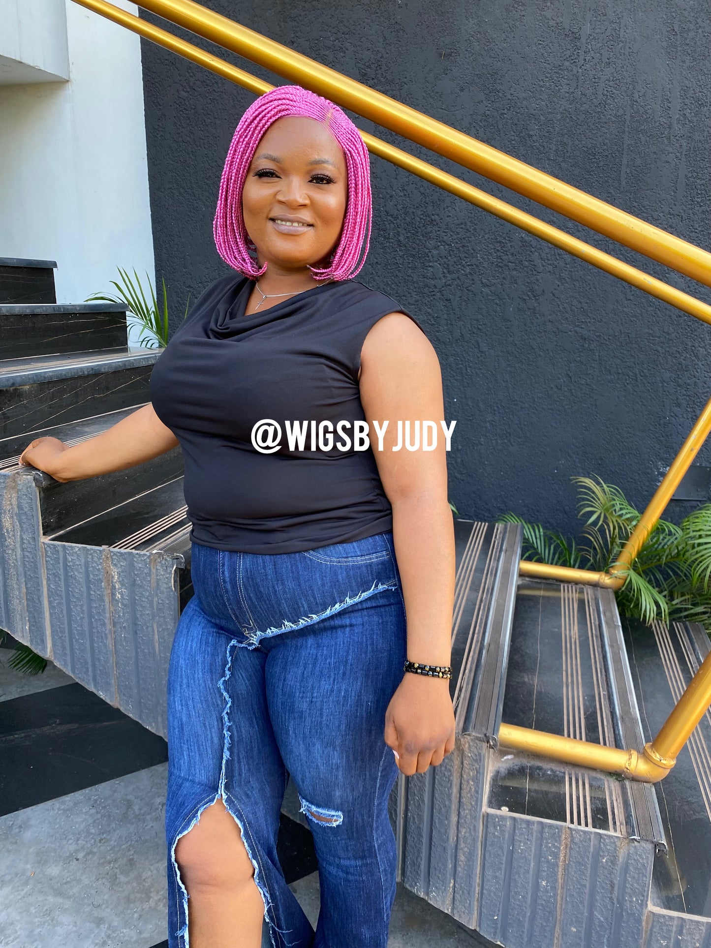 Pink Bob wig, Closure wig Nano twist