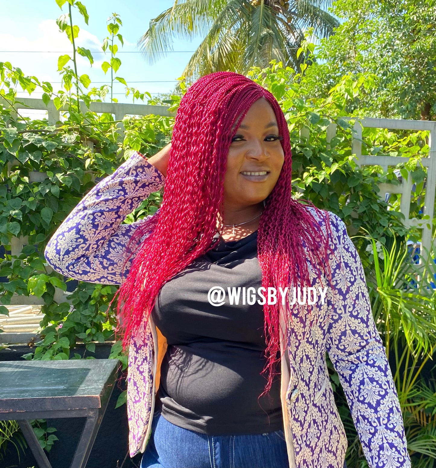 Red braided wig, Closure wig curly twist