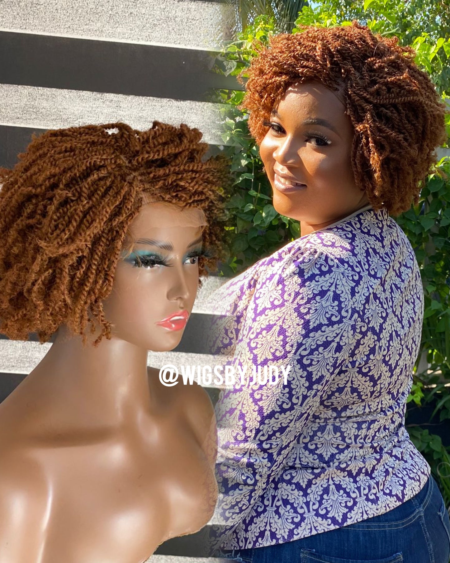 Copper colour short kinky Closure twist wig