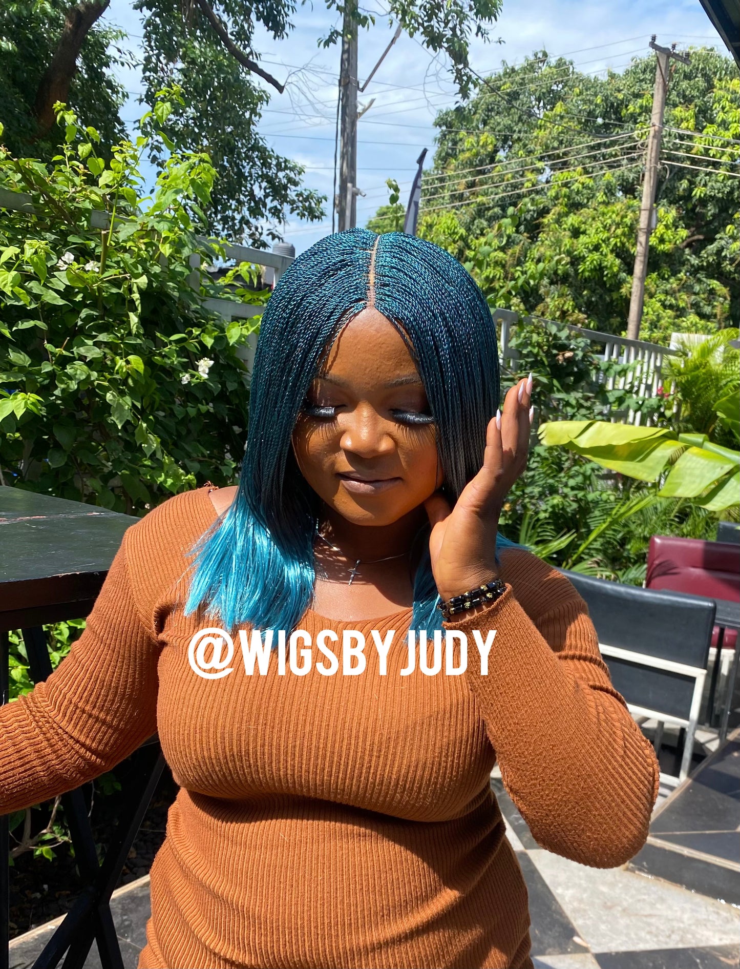 Teal colour Sleek Bob wig, Closure wig Nano twist