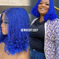 Blue colour curled Bob wig, Closure wig Nano twist