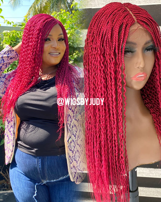 Red braided wig, Closure wig curly twist