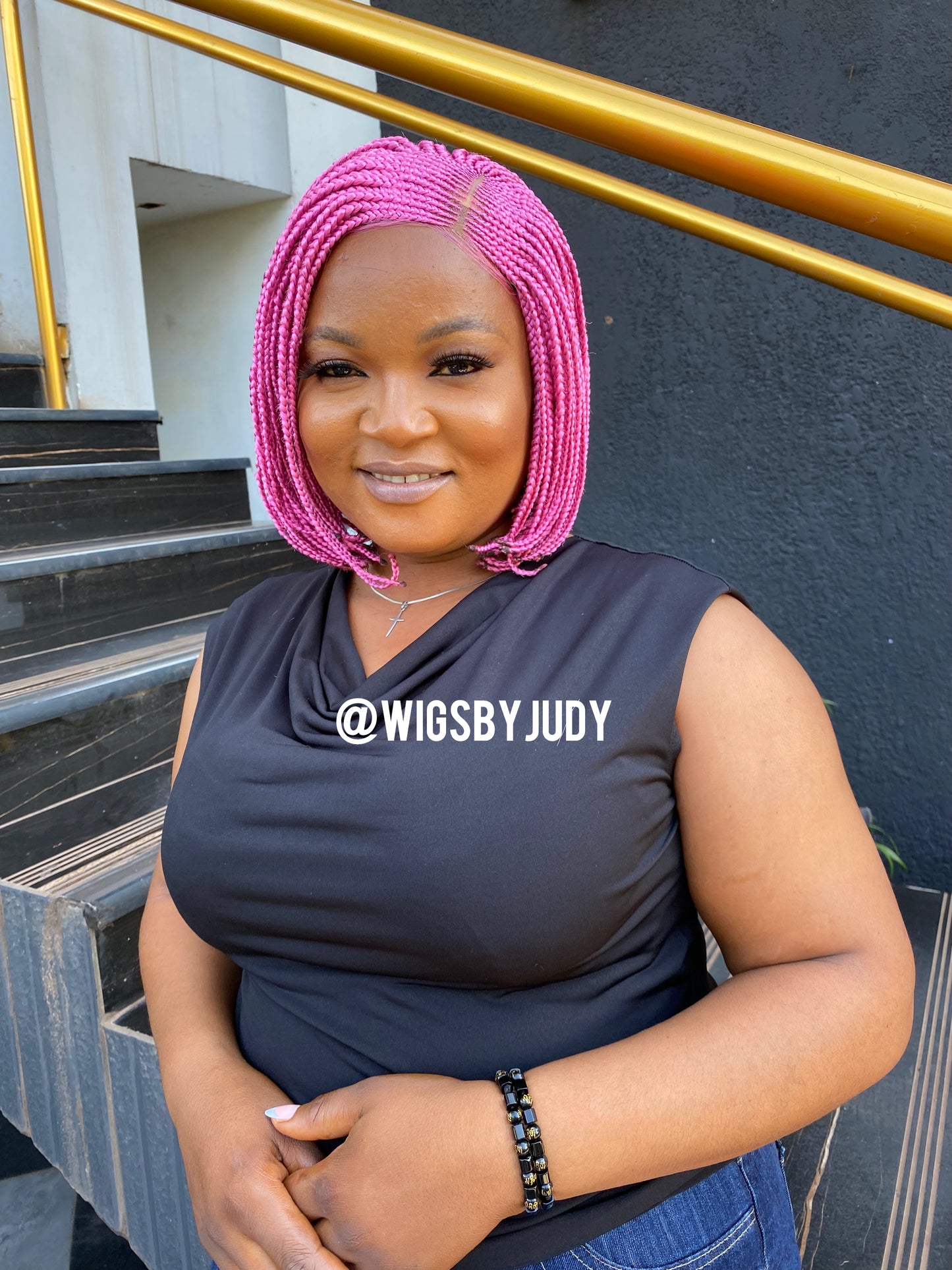 Pink Bob wig, Closure wig Nano twist