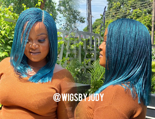 Teal colour Sleek Bob wig, Closure wig Nano twist